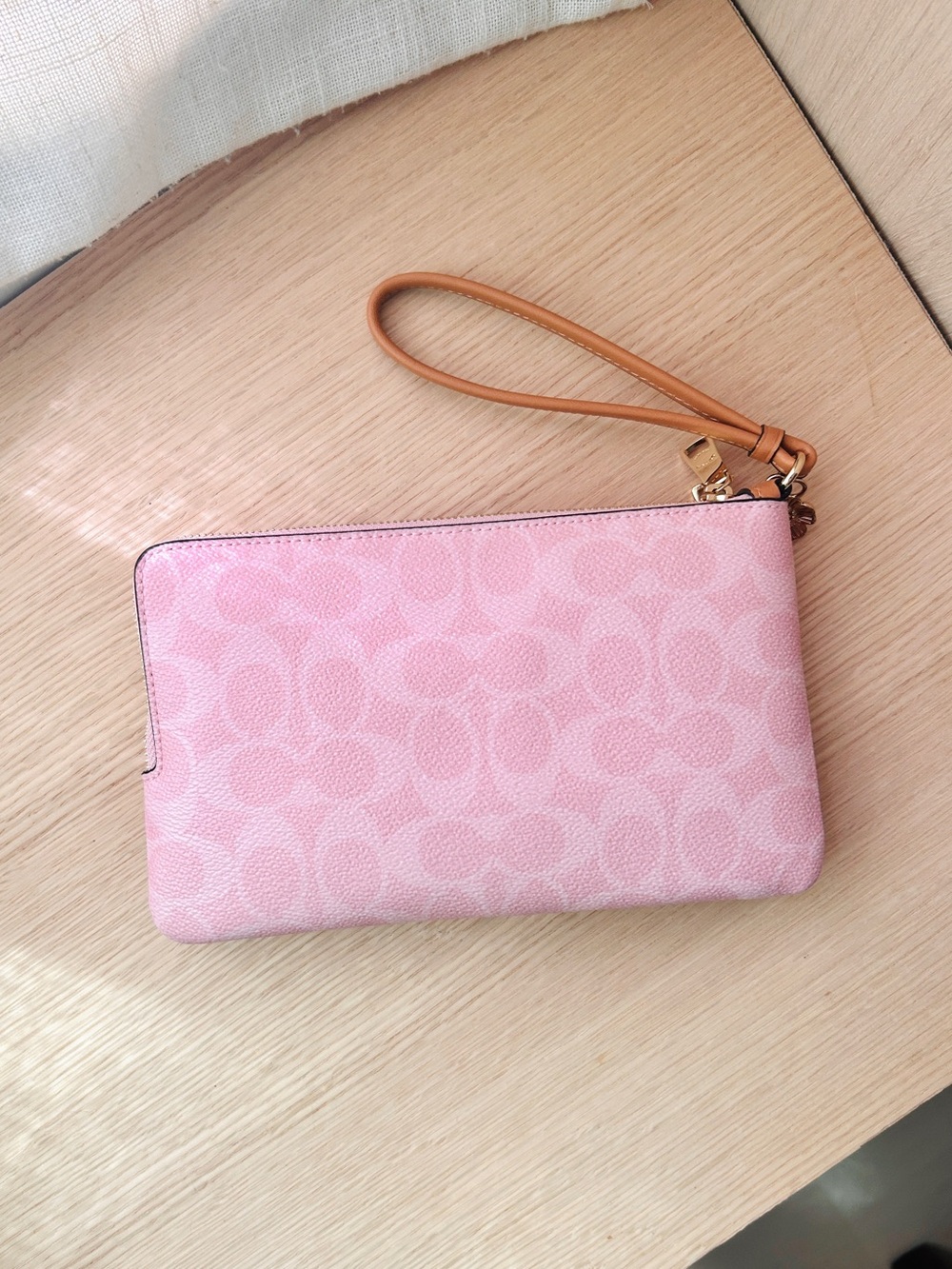 NWT🌸Coach Double Zip Wristlet In Signature Canvas With Charms Powder Pink CEF61 - Picture 5 of 7